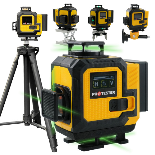 Лазерный уровень 16 линий 4D (2xH360/2xV360, LCD-дисплей, пульт ДУ + штатив - зеленый луч) Grandinstrument