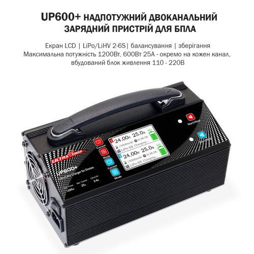 Зарядний пристрій 2-канальний 24В 25А 2-6S LiPo/LiHV 1200Вт 220В заказать