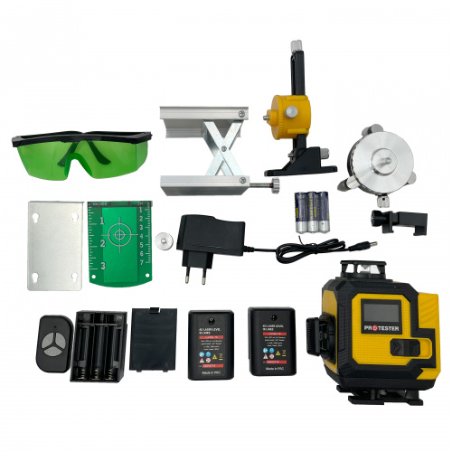 Лазерный уровень 16 линий 4D (2xH360/2xV360, LCD-дисплей, пульт ДУ + штатив - зеленый луч) цена