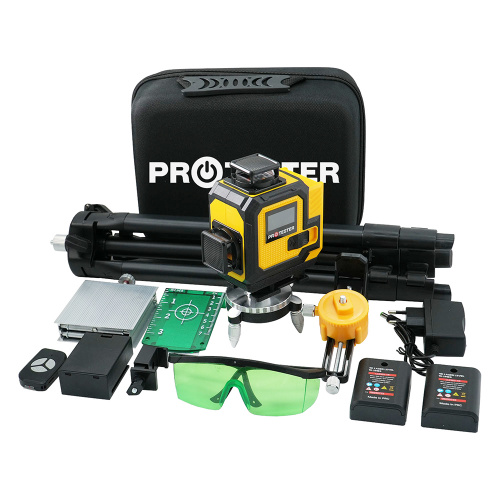 Лазерный уровень 16 линий 4D (2xH360/2xV360, LCD-дисплей, пульт ДУ + штатив - зеленый луч) в Украине